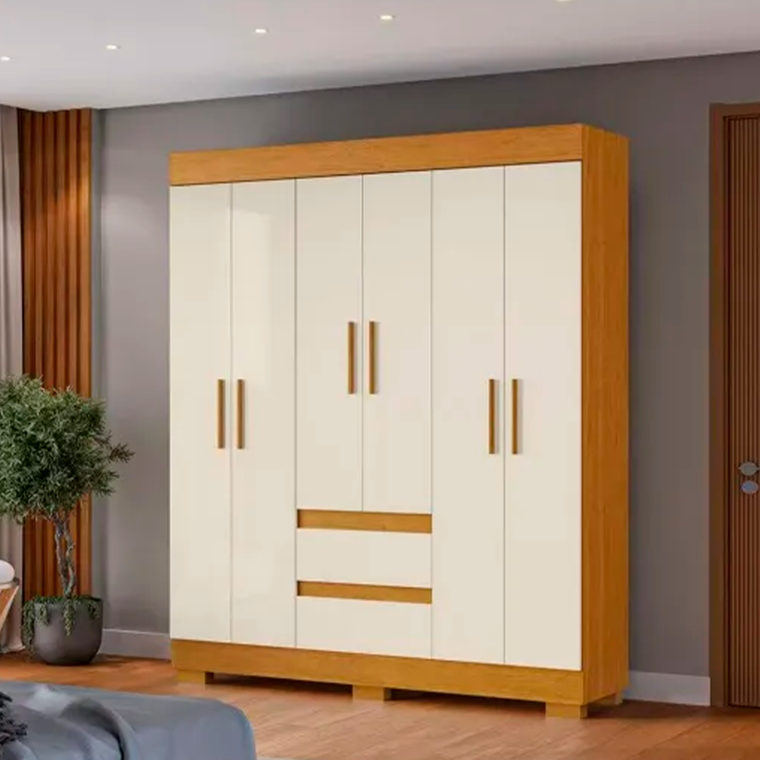 Roupeiro Maya 6 Portas MDP Cinamomo/ Off White ACP Moveis