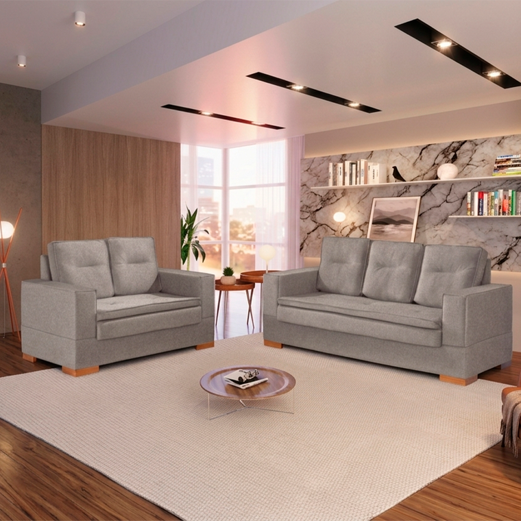 Conjunto de Sofa 2x3L Valencia Veludo Castor T04 JW Estofados