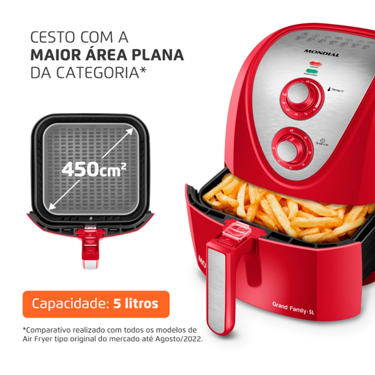 Air Fryer 5L Grand Family AFN-50RI C Time 1900w Vermelho/Inox Mondial 