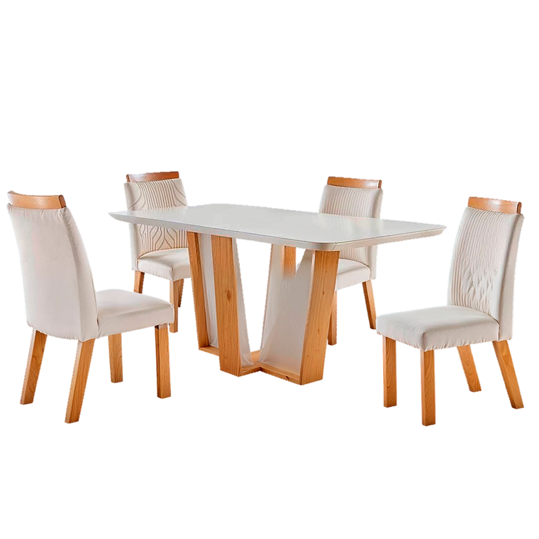 Base para 6C Veneza 1,80x0,90 VD 4m Laka Off White com Cadeira Veneza LJ Moveis