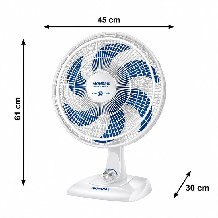 Ventilador 40CM 6P VSP-40 AP Super Power 220V Branco/Azul Mondial