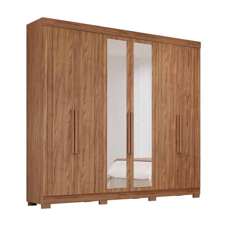 Roupeiro 6P Cecilia Com Kit 4 Espelhos E Kit 8 Pes Retangular Menor Cinamomo Panan