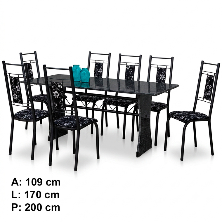 Mesa Paris 8 Cadeiras N 39 GR Luxo PTM/Preto CI  Aço Coelho