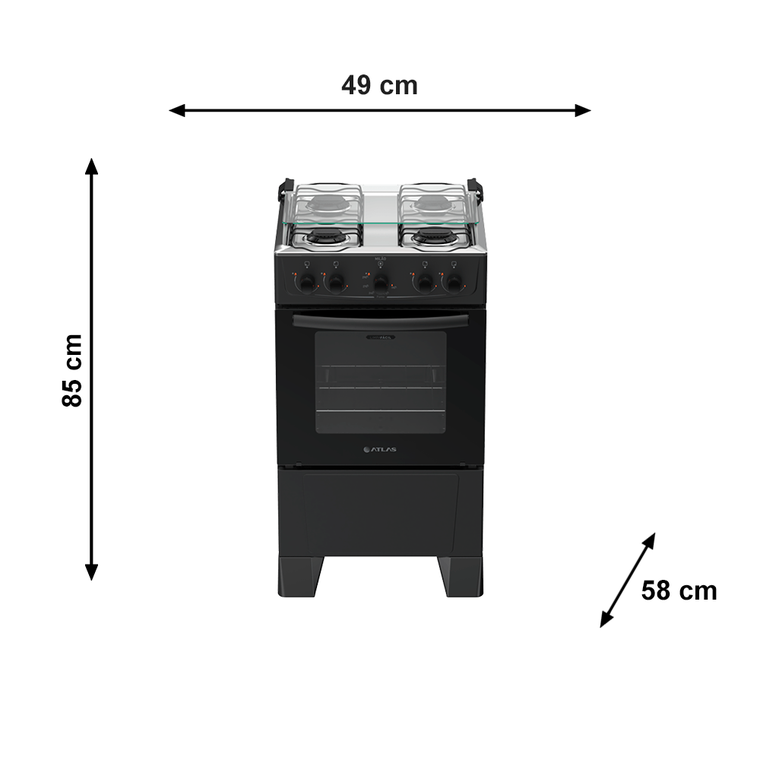 Fogão Milão 4B Preto Atlas