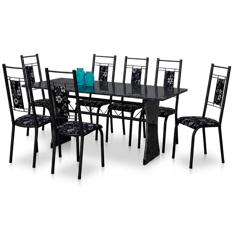 Mesa Paris 8 Cadeiras N 39 GR Luxo PTM/Preto CI  Aço Coelho