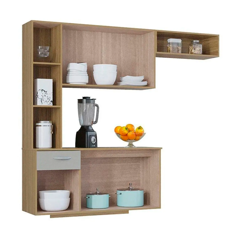 Cozinha Isis 5P 2G C/Balcão 180 Dm Ripado/Off White Poquema