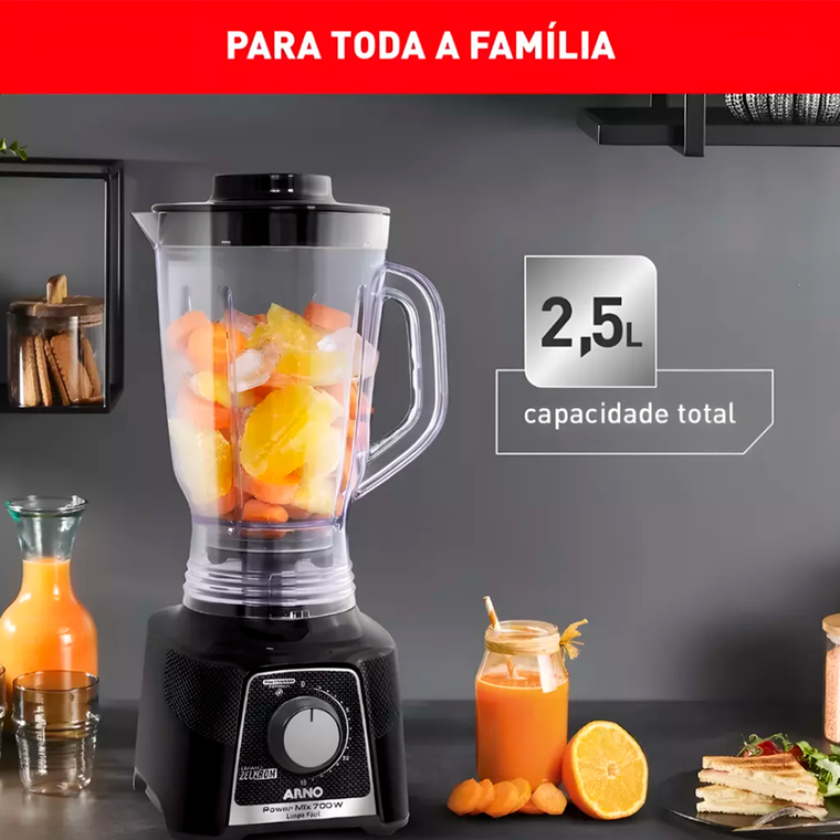 Liquidificador LQ33 15V Power Mix Limpa Fácil LN2968B2 700W Preto Arno