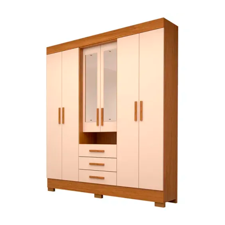 Roupeiro Debora 6 Portas Capelinha com Espelho Cinamomo/Off White ACP Moveis