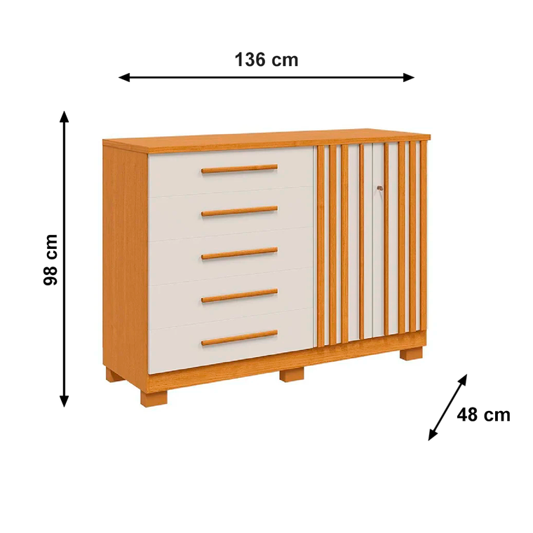 Comoda Bella 5G C/Sap Cinamomo Off White ACP Moveis