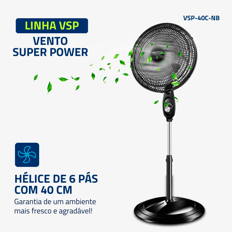 Ventilador de Coluna 40cm VSP-40C-NB Superpower Preto/Prata Mondial