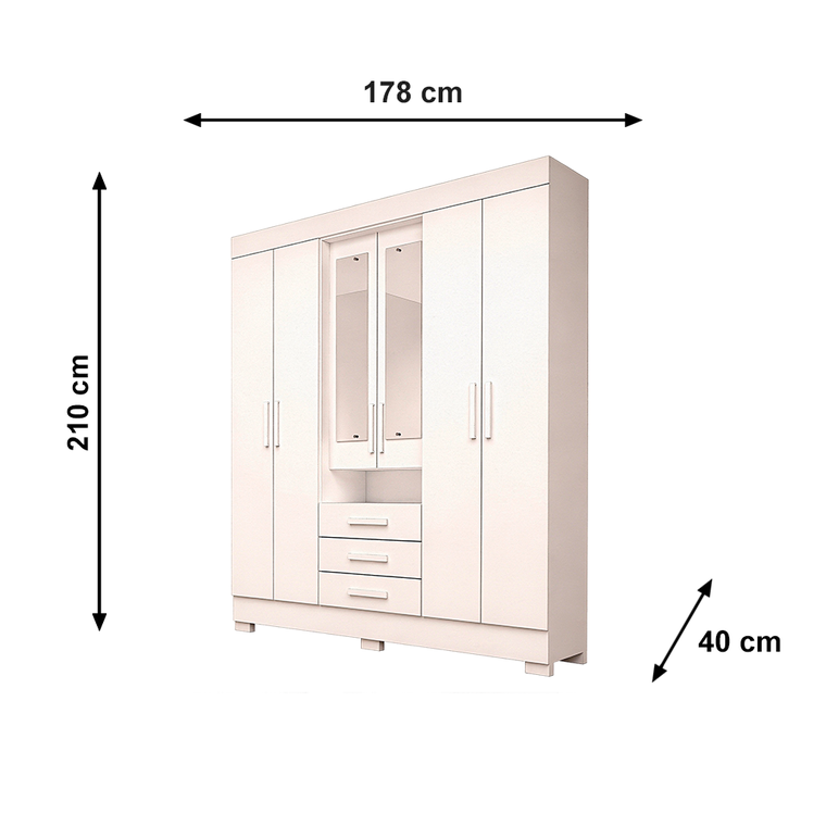 Roupeiro Debora 6 Portas Capelinha com Espelho Branco ACP Moveis