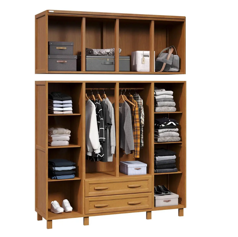 Roupeiro Dallas SUP 4P Pequenas 2P Grandes C/APLIQ 2P ESP Puxador Madeira Carvalho Acetinado Tozetto