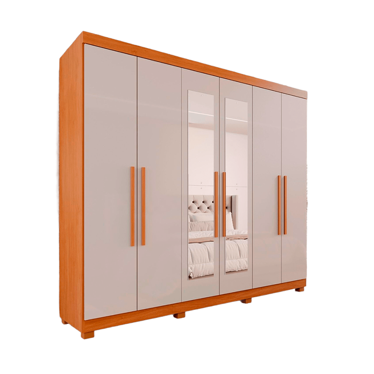 Roupeiro 6P Guarapari Com Kit Esp e Kit 8P Retangular Menor CINAMOMO/OFF WHITE Panan