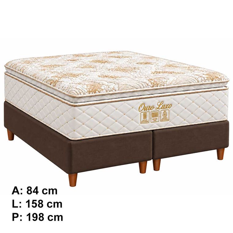 Conjunto Box Queen Ouro Luxo com Pillow Top e Molas Ensacadas 158x198 Softflex