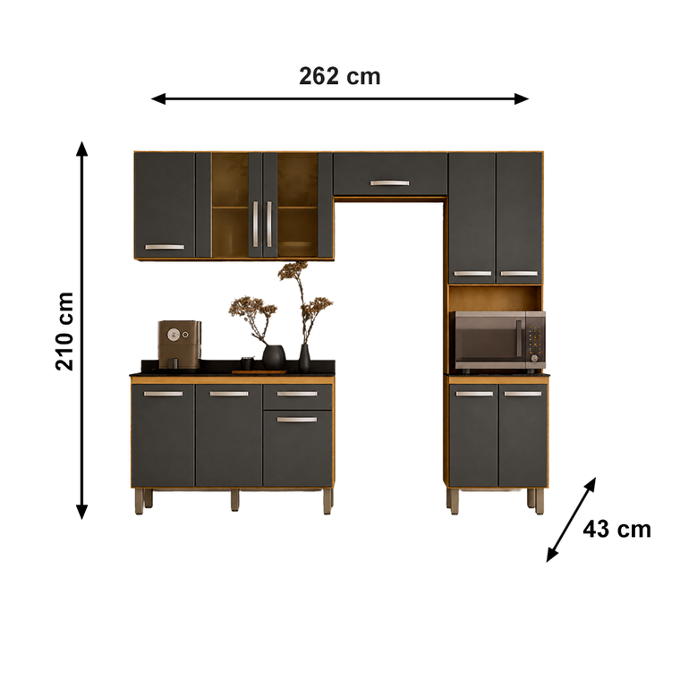Kit Cozinha Fit+Balcão Fit Freijo/Chumbo Nicioli