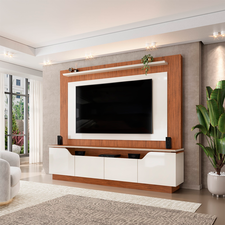 Home Titan com Pés Off White/Freijo DJ Moveis