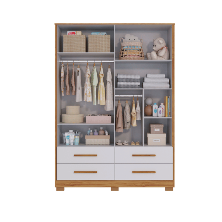 Armário 4 Portas Charlo Lisa Branco Brilho/Amendoa Peroba