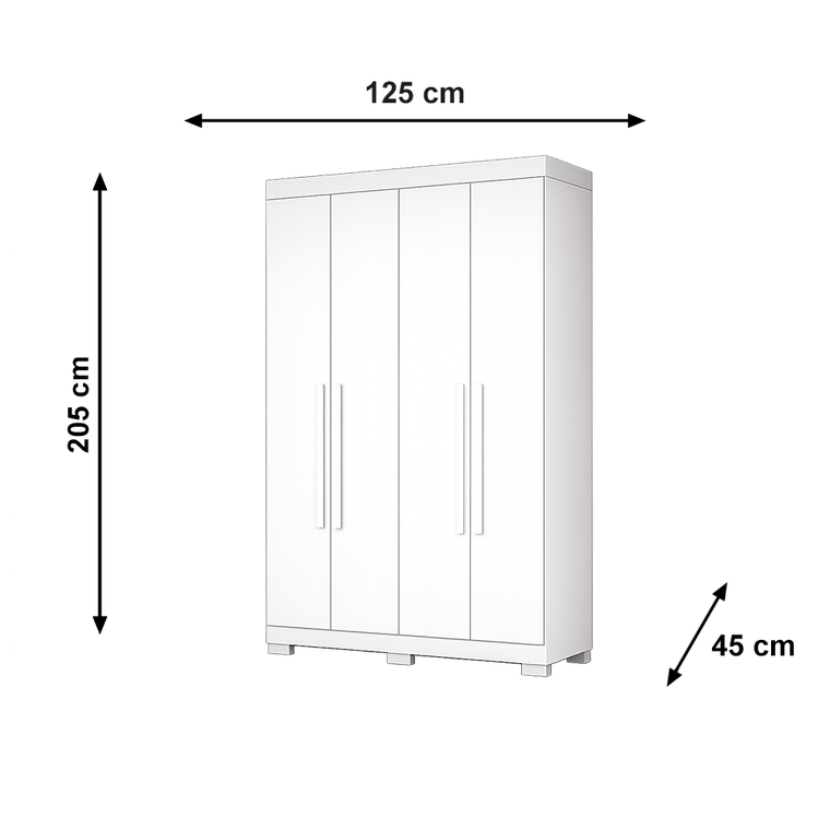 Roupeiro Noronha 4 Portas com Pés Branco Josan