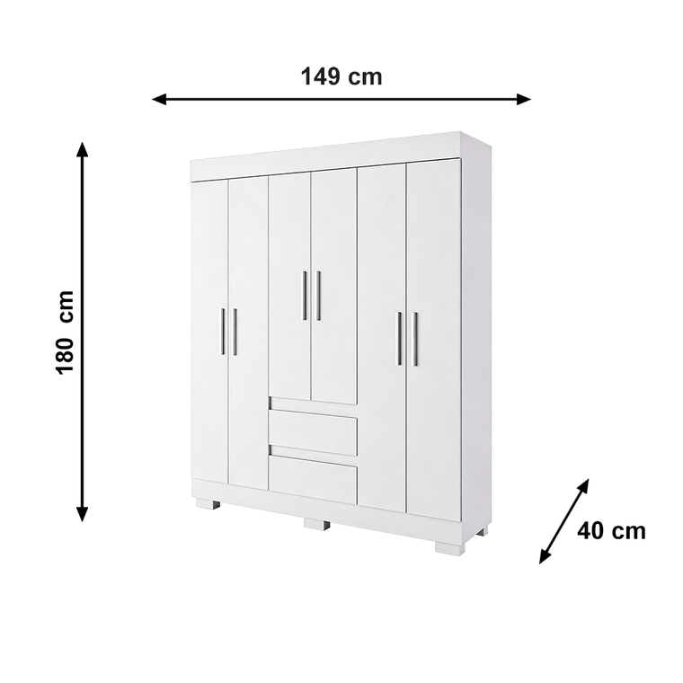 Roupeiro Maya 6 Portas MDP Branco ACP Moveis