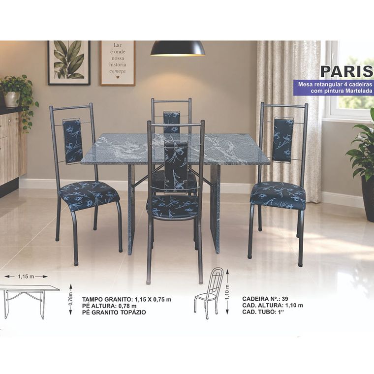 Mesa 4 Cadeiras Paris N39 Granito Luxo Aço Coelho