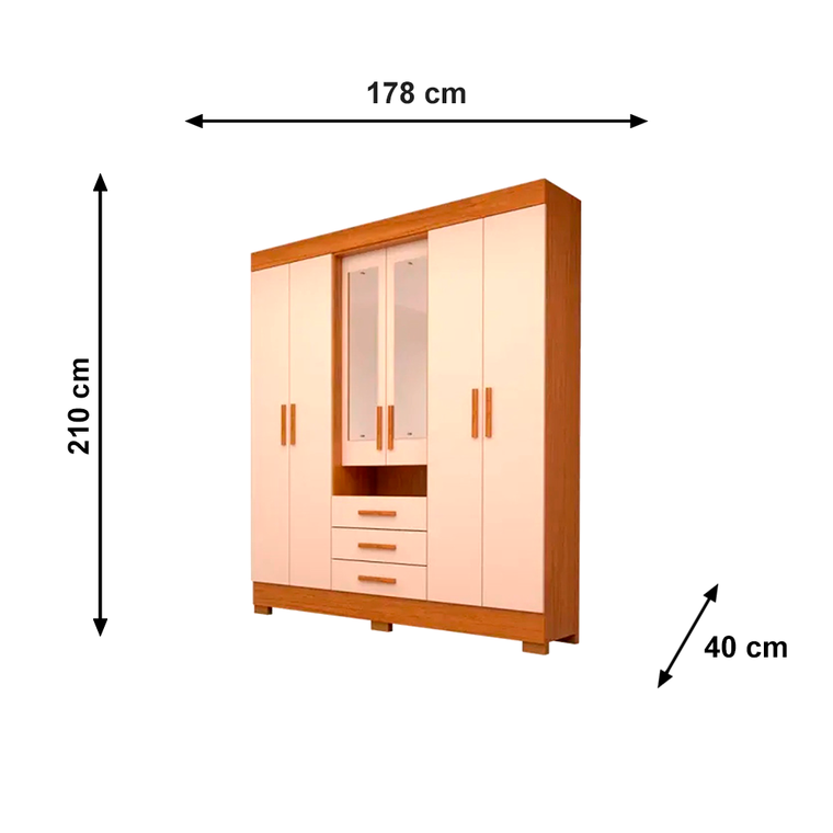 Roupeiro Debora 6 Portas Capelinha com Espelho Cinamomo/Off White ACP Moveis