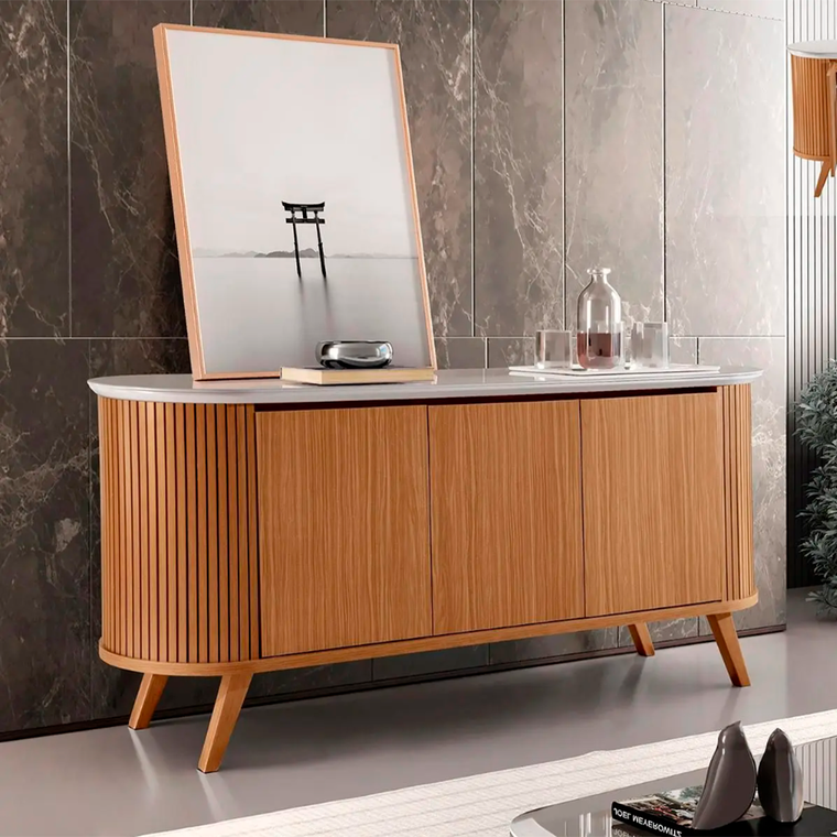 Buffet Luna 1,60X0,45 VD 4mm CHF C/Vidro Off White 4mm Castanho Cinamomo Laka Off White LJ Moveis