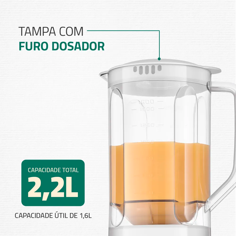 Liquidificador 2V L-97 Pratic Power Branco Mondial