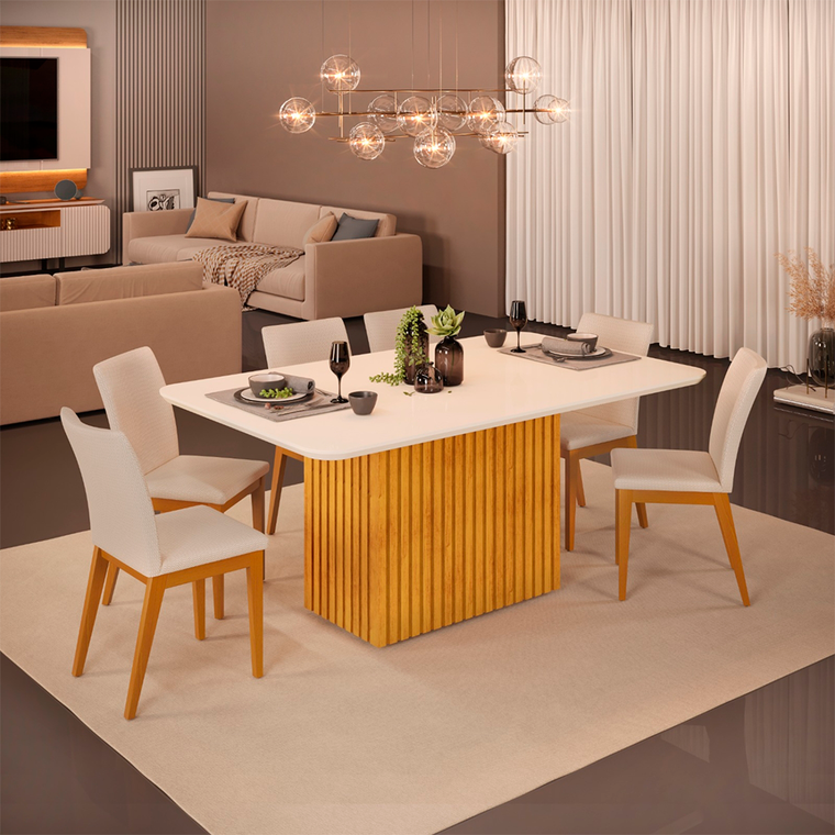 Conjunto Mesa Canes T Chanf Curvo MD/VD 1200x900x22 Cedro/Off 4C Julia CDR/V Lunar DJ Moveis