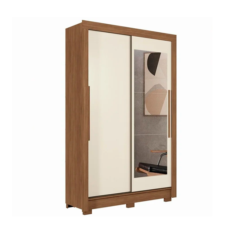 Roupeiro 2 Portas Apollo com Pé com Espelho Cinamomo-Cinamomo/Off White Josan