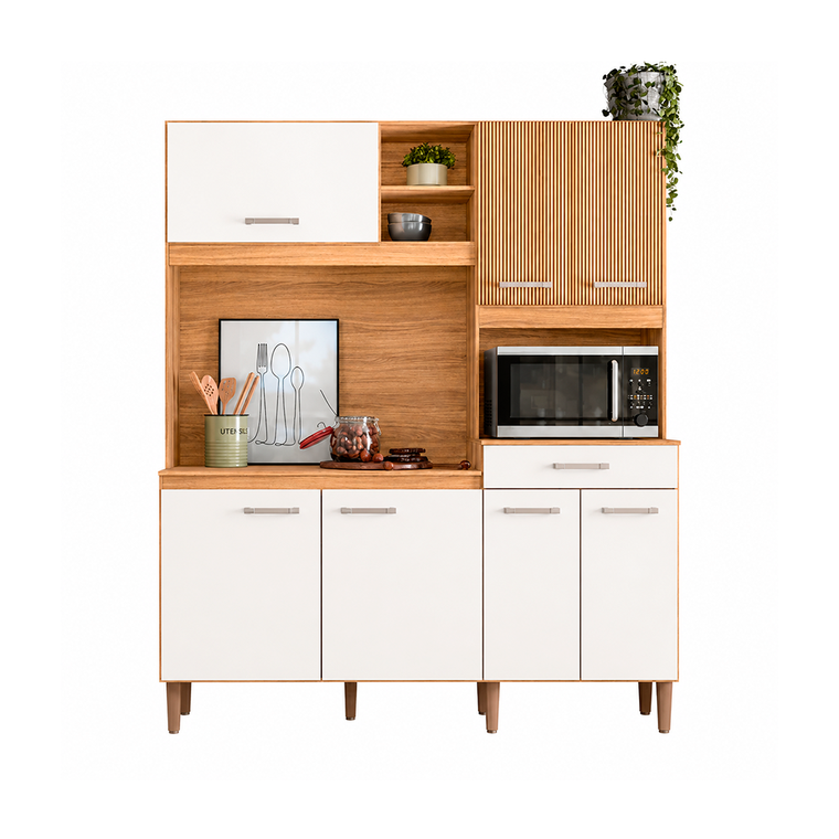 Armário Kit Yara 160 Freijo/Off White Cristal PTA Fechada Nicioli