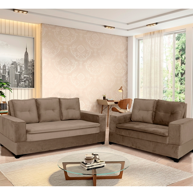 Conjunto de Sofa 2x3L Valencia Veludo Castor T04 JW Estofados