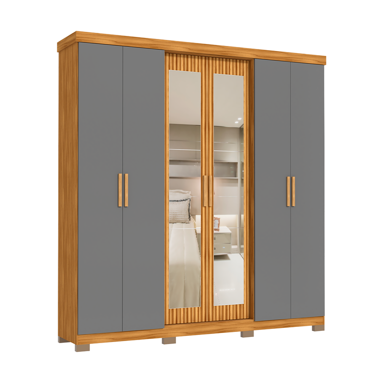 Roupeiro 6 Portas Freijo Grafite Argos Avelan