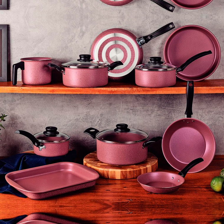 Jogo de Panela 10 Peças Turim Rosa 20297464 Tramontina