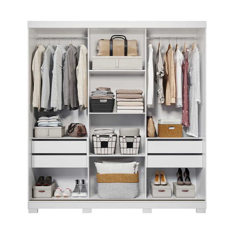 Roupeiro 3P Buzios Slide Glass Branco Panan