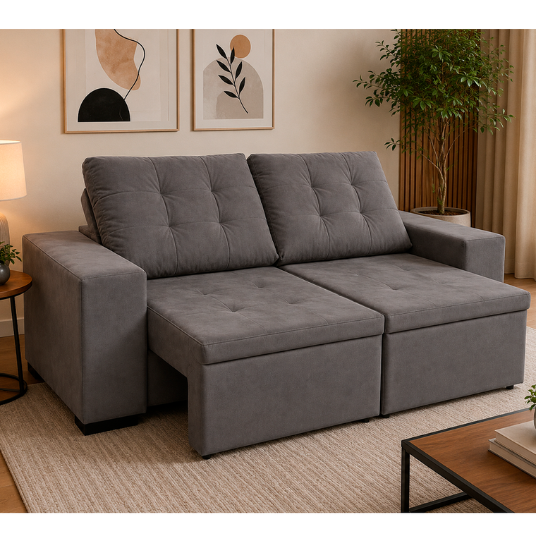Sofa Viero Veludo Slim Chumbo J.A Estofados