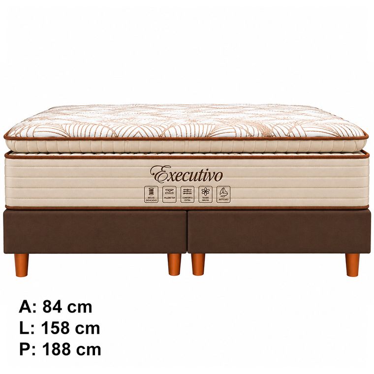 Conjunto Box Queen Executivo com Pillow Top molas ensacadas 158x84cm Softflex
