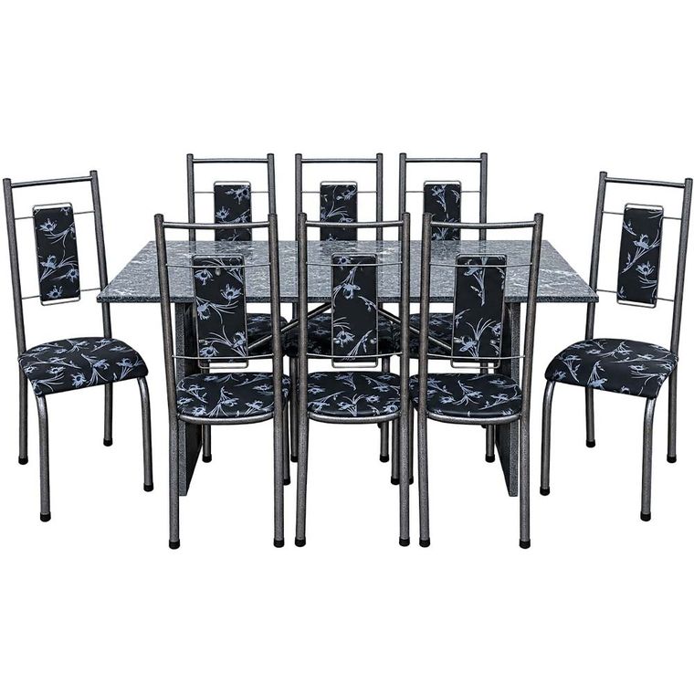 Mesa 8 Cadeiras Paris N39 Granito Luxo Aço Coelho
