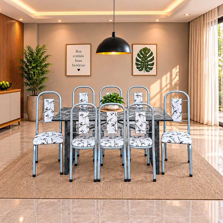 Mesa 8 Cadeiras Paris N39 Granito Luxo Aço Coelho