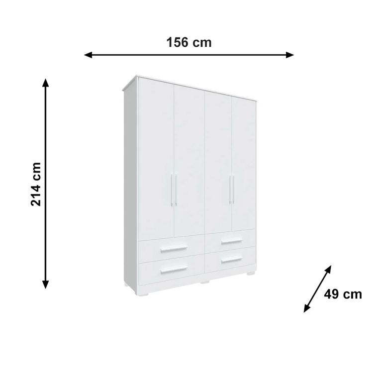 Roupeiro Charlo Lisa 4 Portas Branco Brilho Peroba 