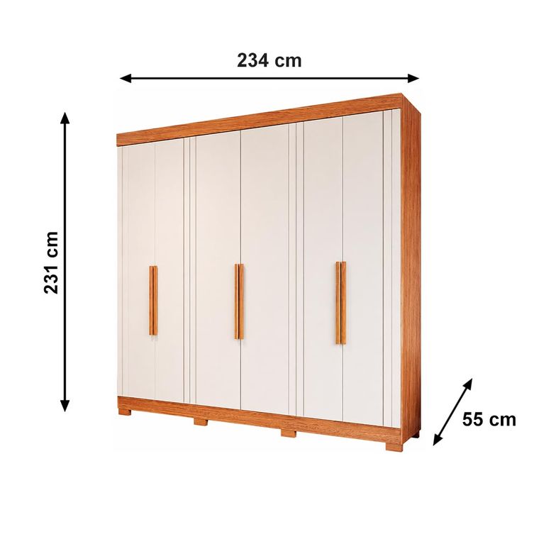Roupeiro Cecilia 6 Portas com 8 Pés Retangular menor Cinamomo/Off White Panan