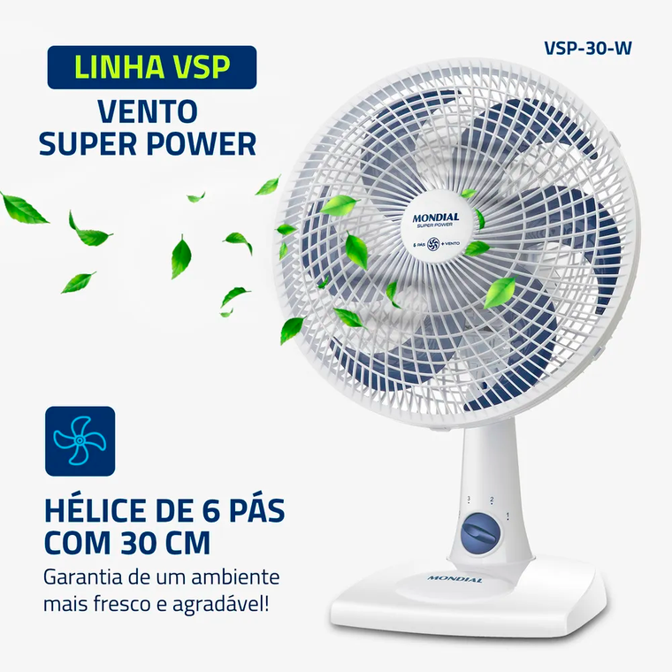 Ventilador 30CM VSP-30 Super Power Branco/Azul Mondial