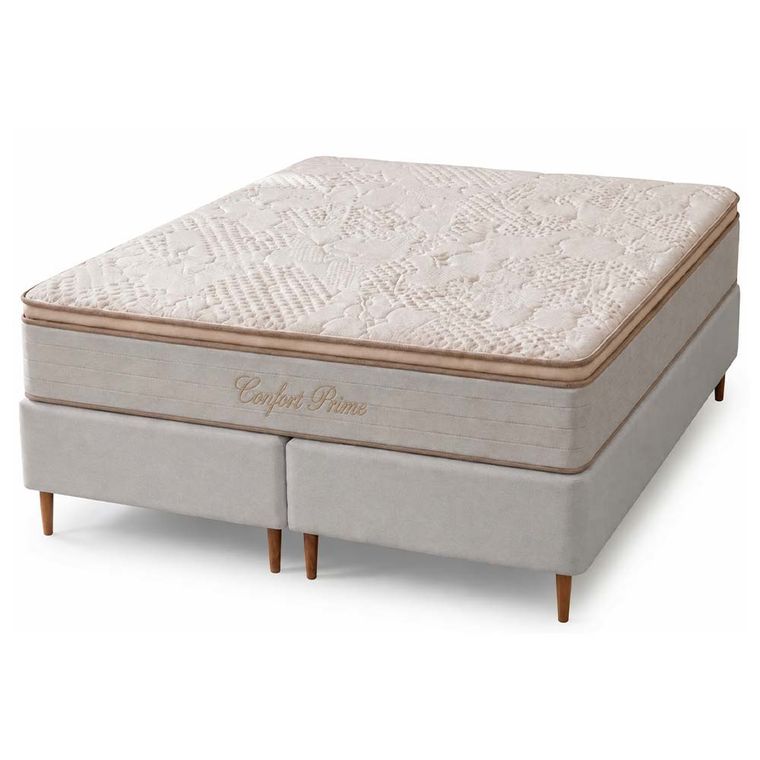 Conjunto Box Queen Confort Prime com Pillow Top e Molas Ensacadas 158x198 Softflex
