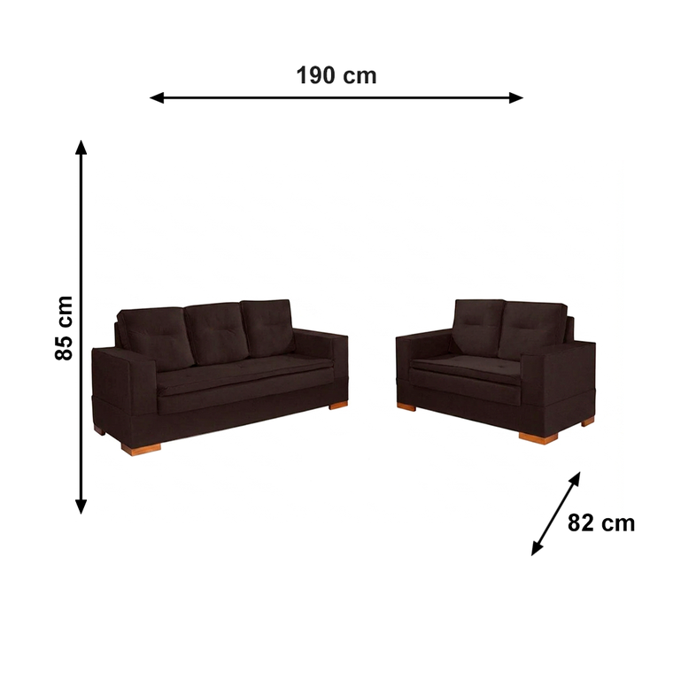 Conjunto de Sofa 2x3L Valencia Veludo Tabaco T02 JW Estofados