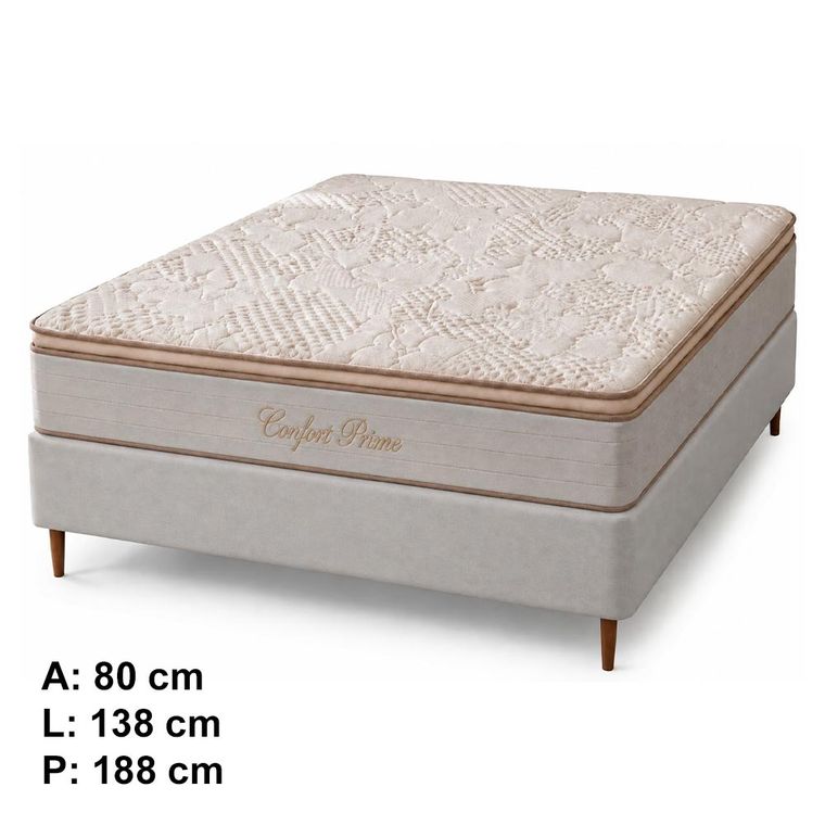 Conjunto Box Casal Confort Prime com Pillow Top e Molas Ensacadas 138x188 Softflex