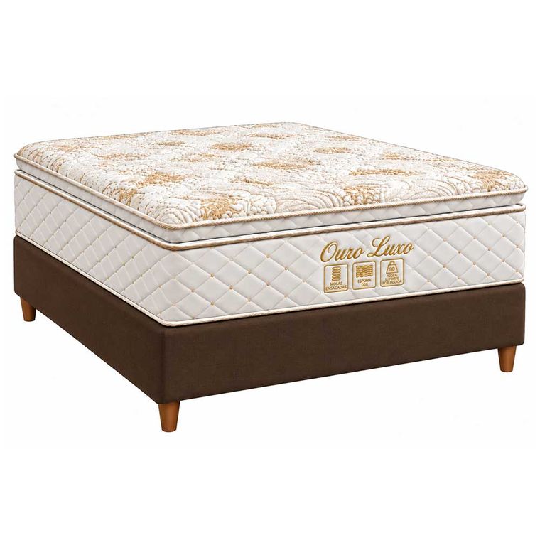 Conjunto Box Casal Ouro Luxo com Pillow Top e Molas Ensacadas 138x188 Softflex