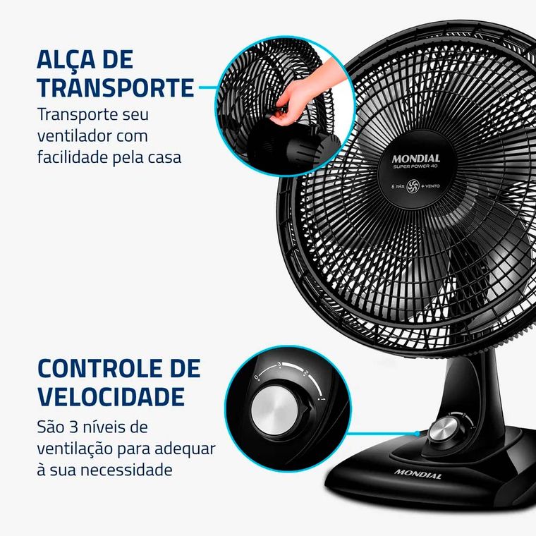 Ventilador 40CM 6P VSP-40 AP Super Power 220V Preto/Cinza Mondial