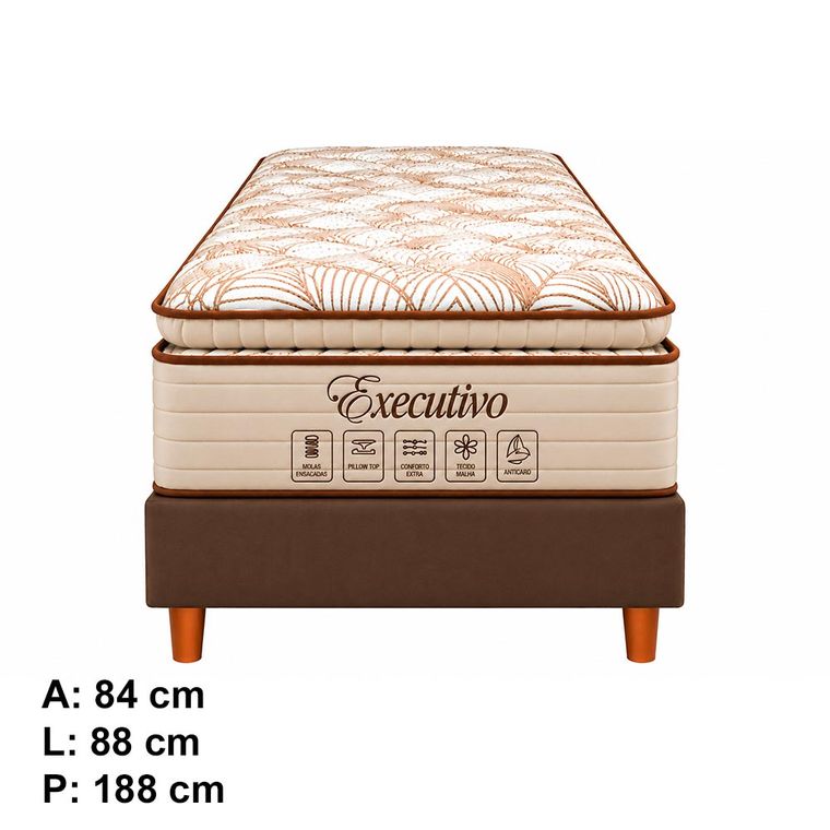 Conjunto Box Solteiro Executivo com Pillow Top e Molas Ensacadas 88x188 Softflex