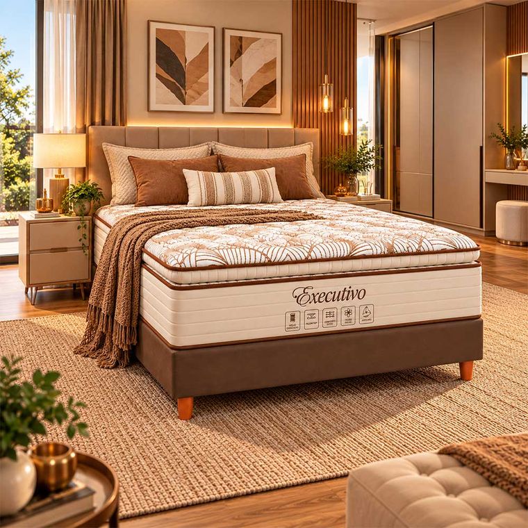 Conjunto Box Casal Executivo com Pillow Top e Molas Ensacadas 138x188 Softflex