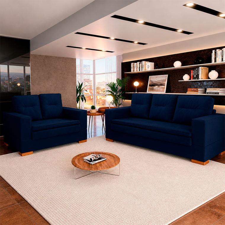 Conjunto de Sofa 2x3L Valencia Veludo Azul Navy T07 JW Estofados
