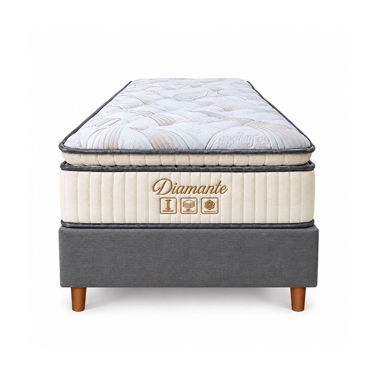 Conjunto Box Solteiro Diamante com Pillow Top e Molas Ensacadas 88x188 Softflex